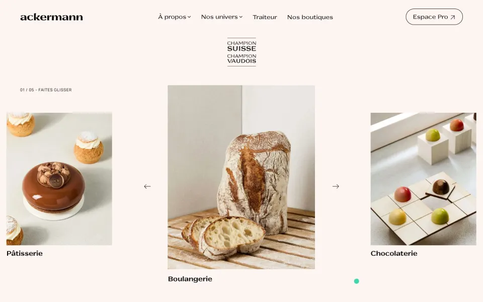 Ackermann website, desktop homepage