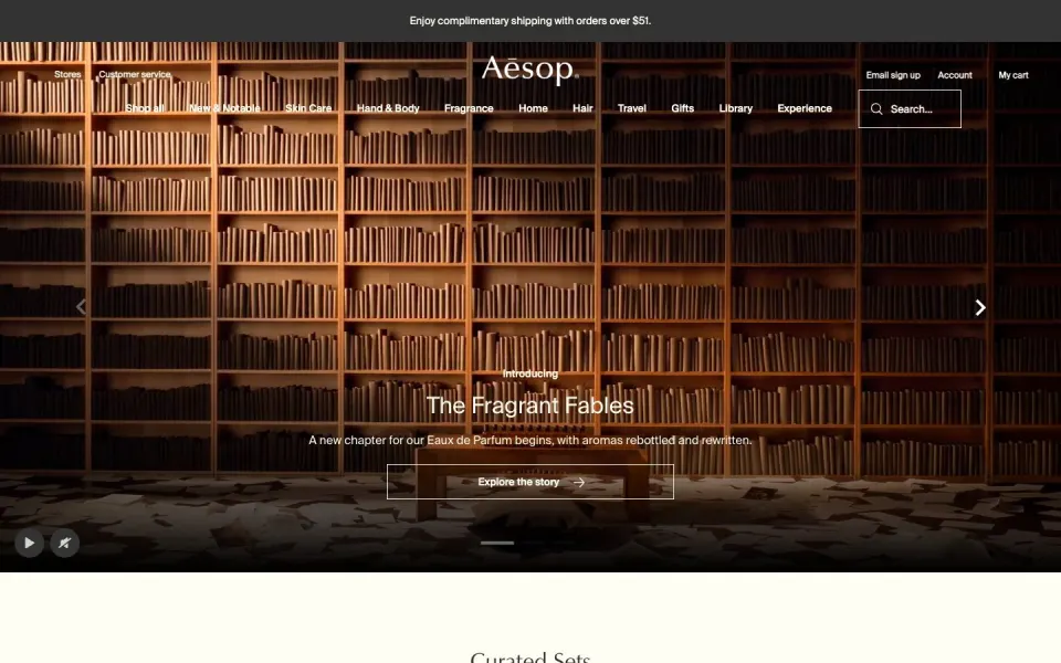 Aesop website, desktop homepage