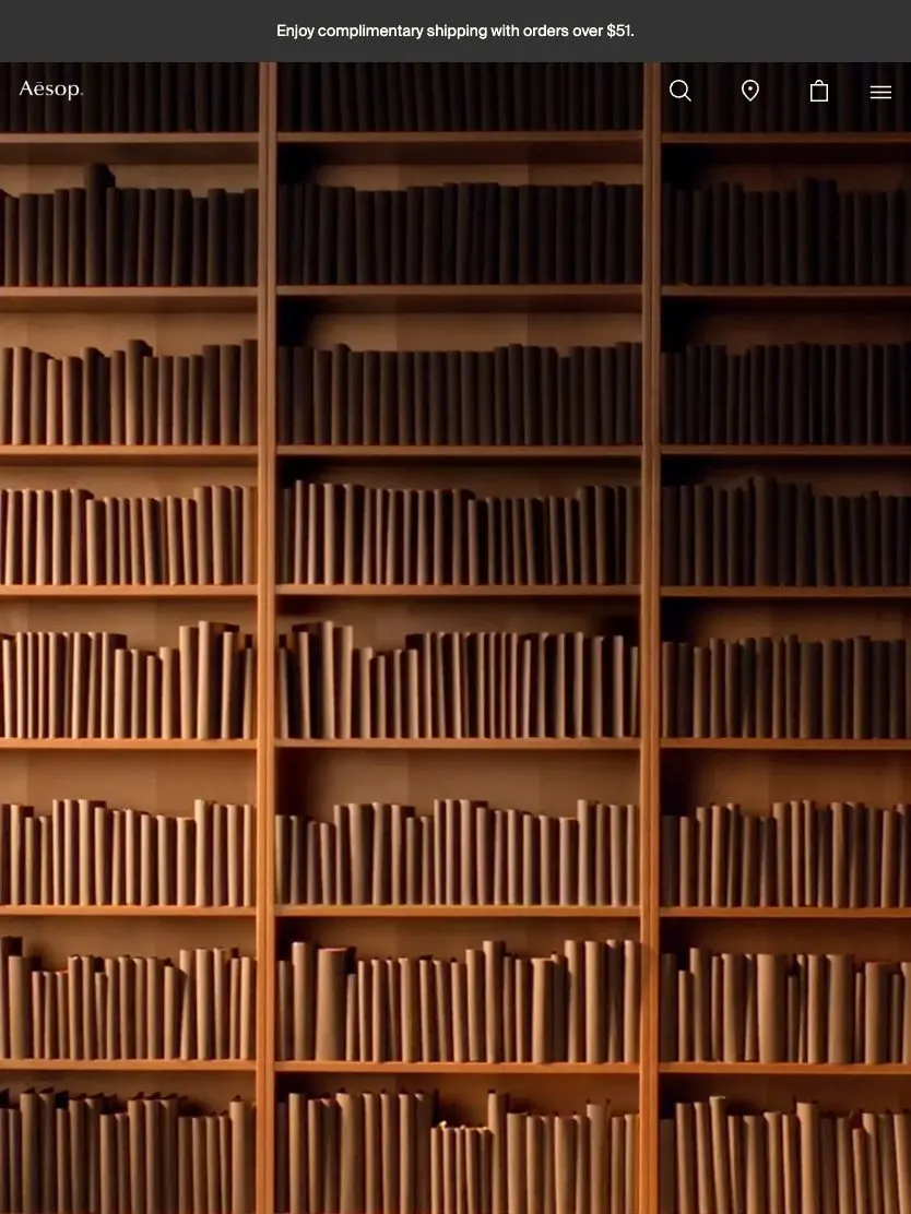 Aesop website, tablet screenshot