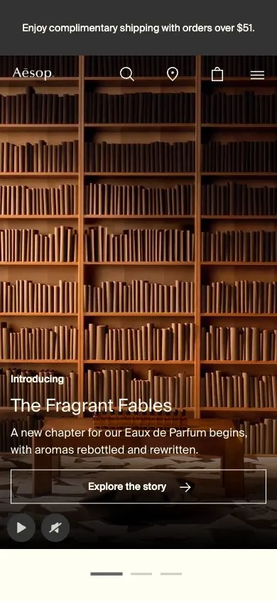 Aesop website, mobile screenshot