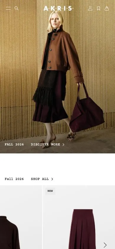 Akris website, mobile screenshot