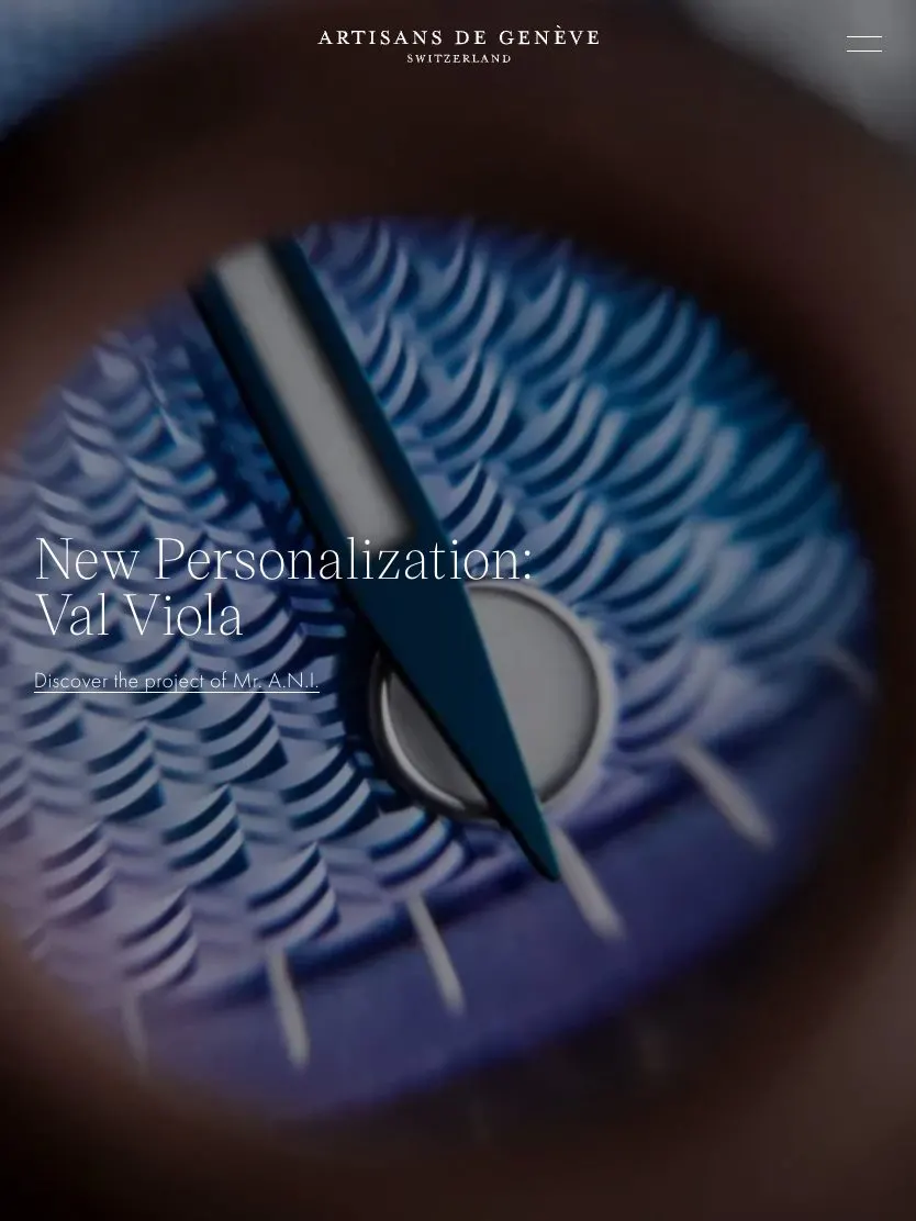 Artisans de Genève website, tablet screenshot