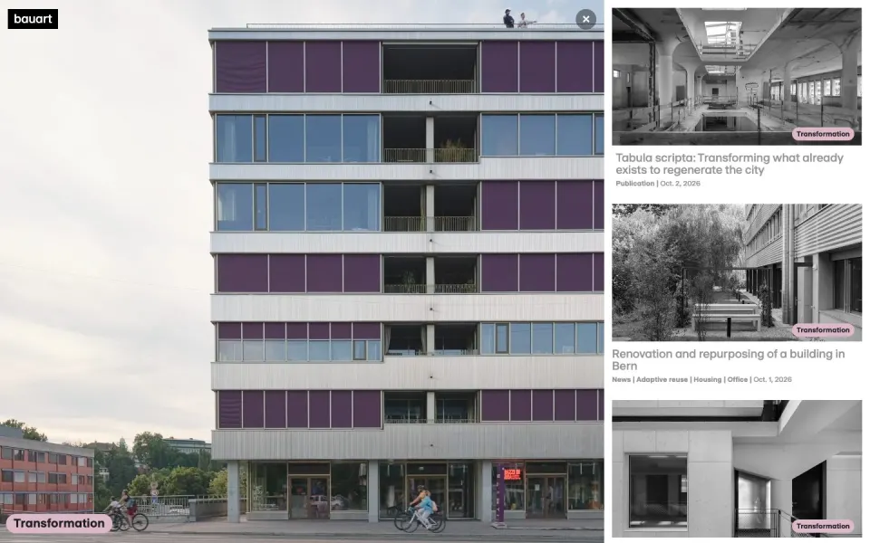 bauart Architekten website, desktop homepage