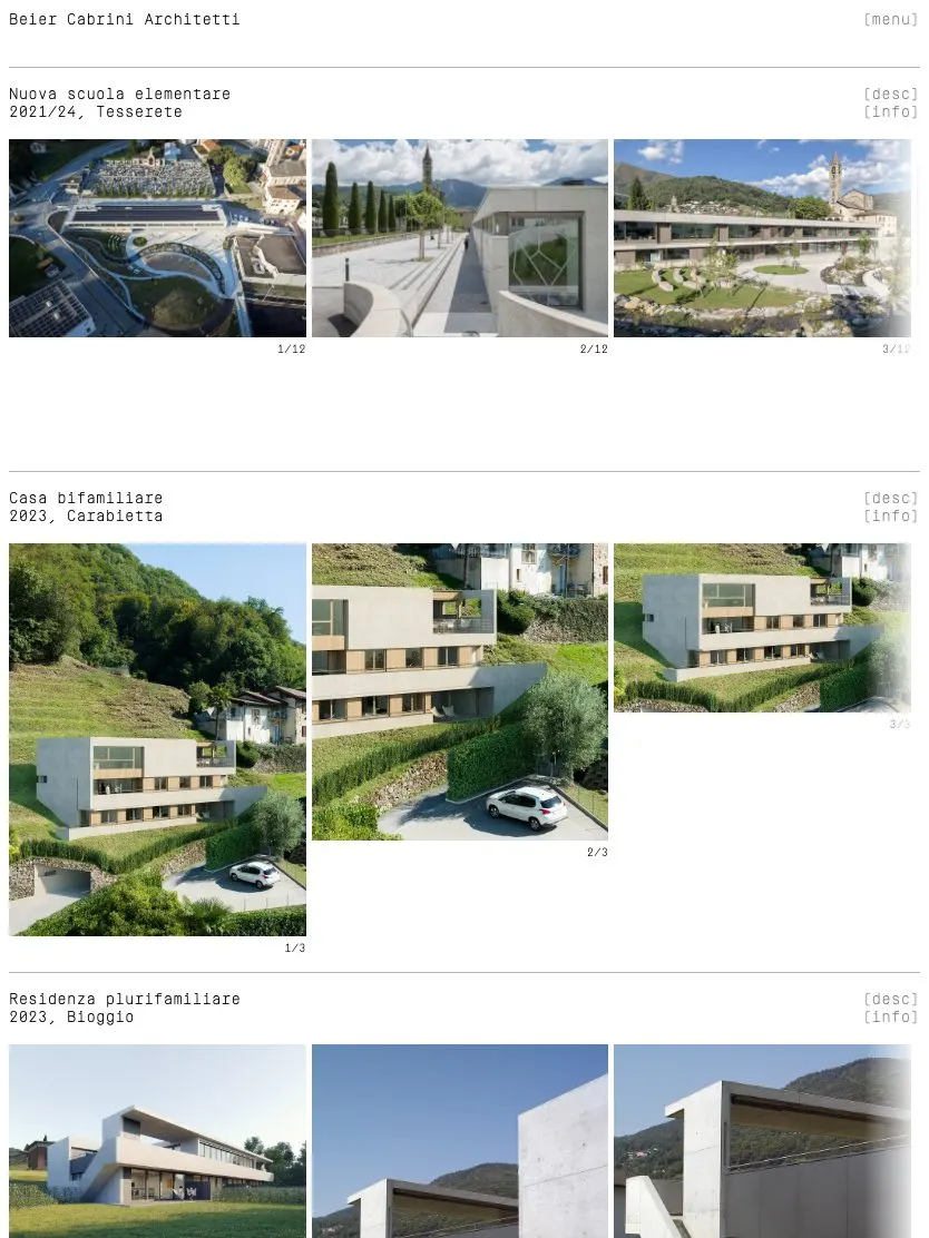 Beier Cabrini Architetti website, tablet screenshot