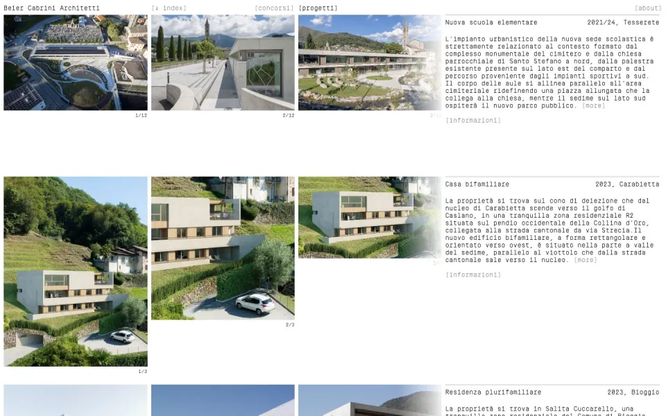 Beier Cabrini Architetti website, desktop homepage