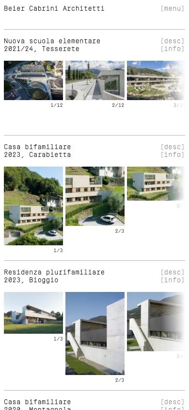Beier Cabrini Architetti website, mobile screenshot