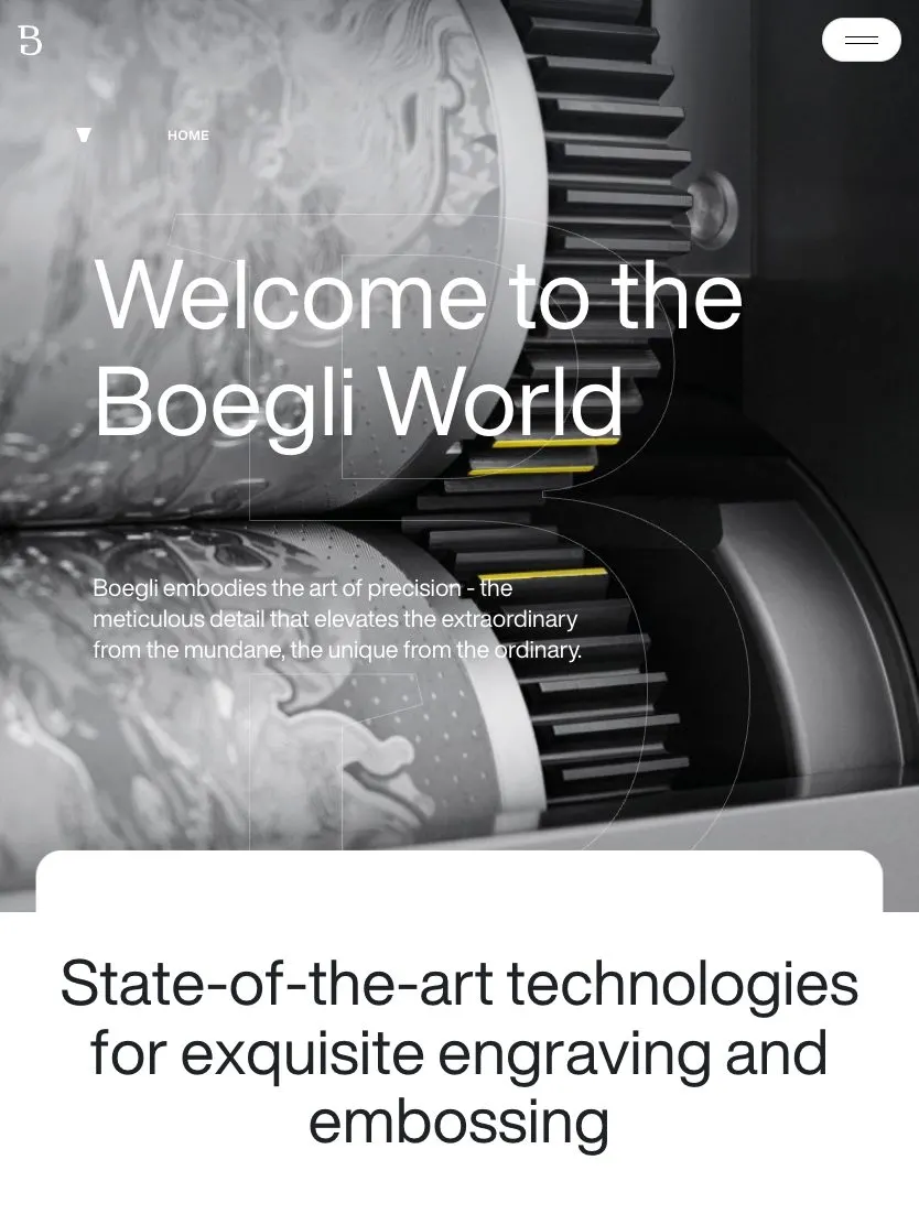 Boegli Gravures website, tablet screenshot