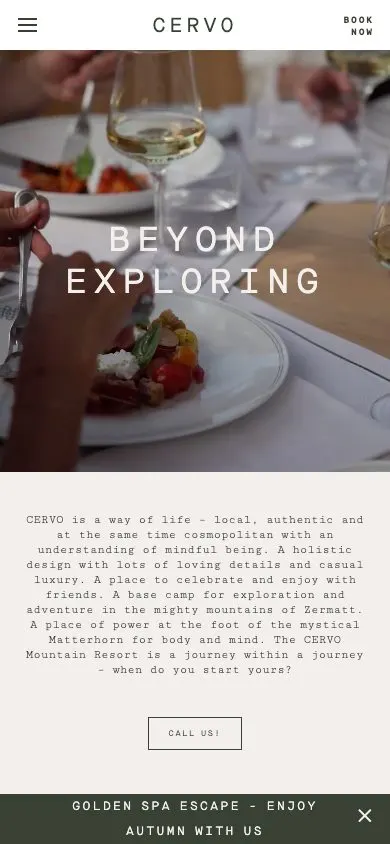 CERVO Mountain Resort website, mobile screenshot