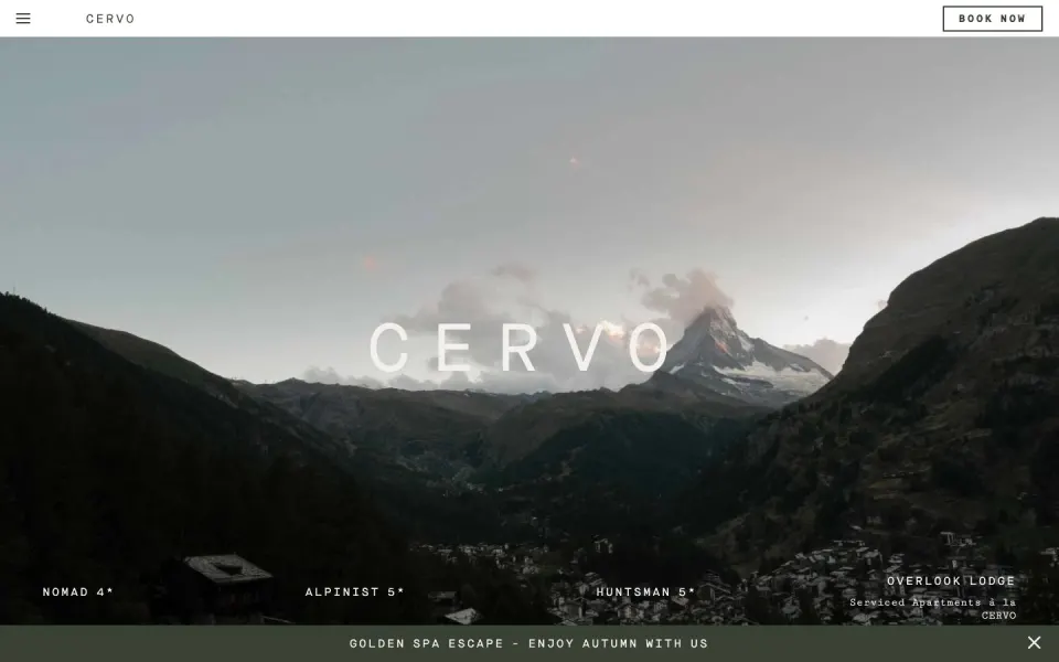 CERVO Mountain Resort website, desktop homepage