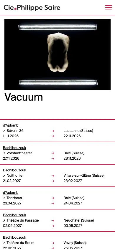 Cie Philippe Saire website, mobile screenshot
