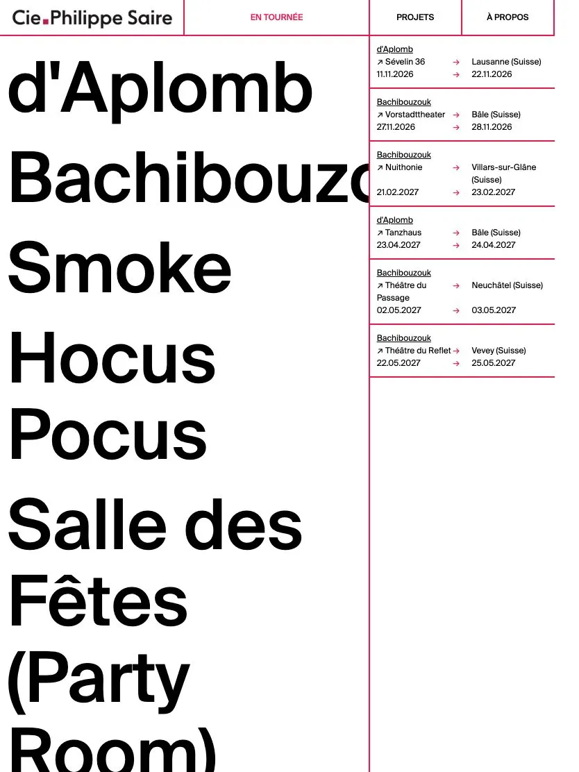 Cie Philippe Saire website, tablet screenshot