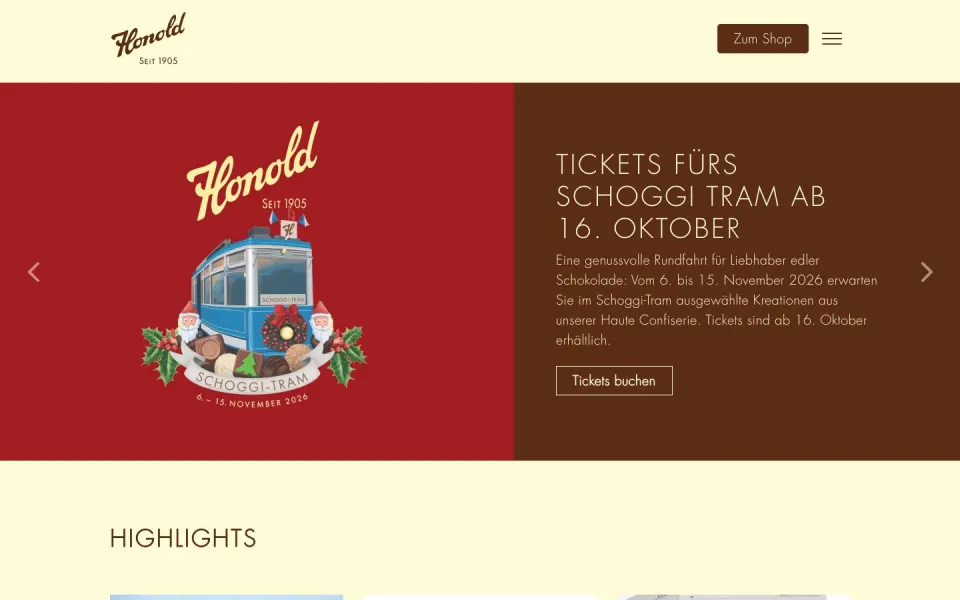 Confiserie Honold website, desktop homepage