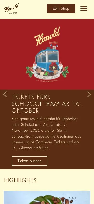 Confiserie Honold website, mobile screenshot