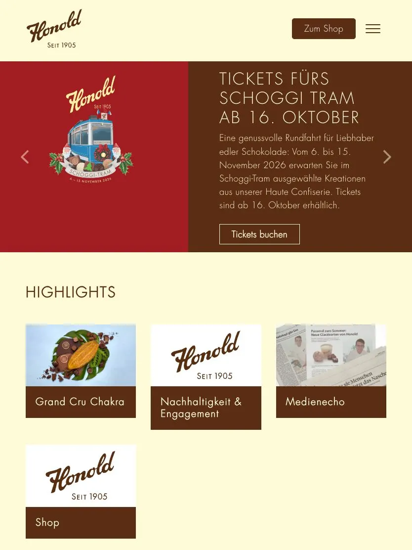 Confiserie Honold website, tablet screenshot