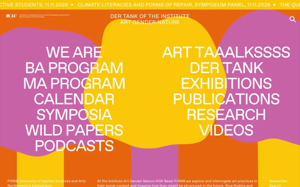 Der Tank website, desktop homepage