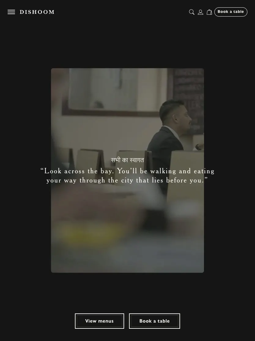 Dishoom website, tablet screenshot