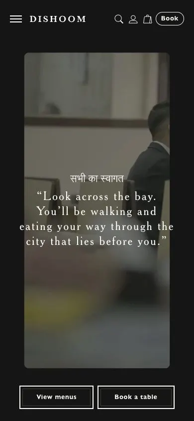 Dishoom website, mobile screenshot