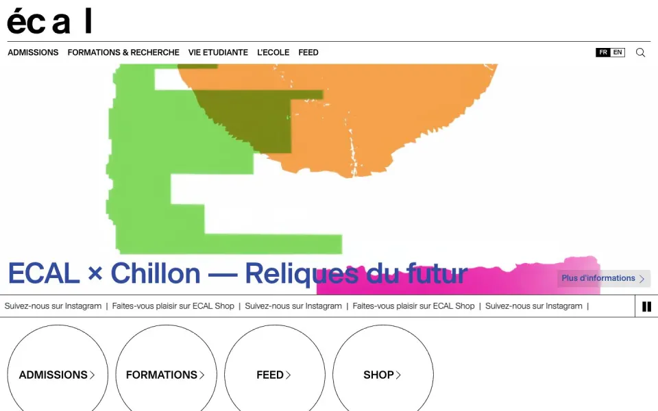 ECAL website, desktop homepage