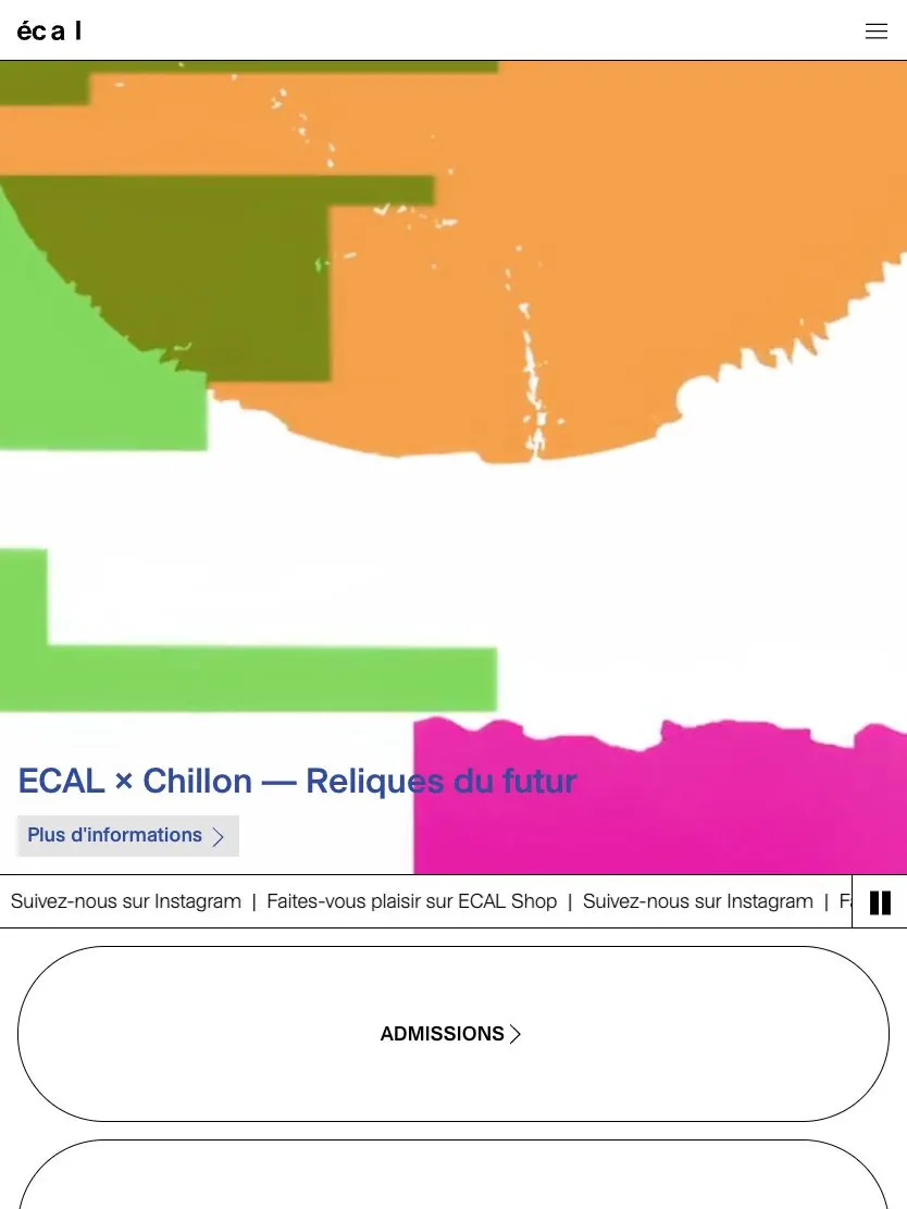 ECAL website, tablet screenshot