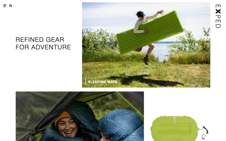 EXPED website, desktop homepage