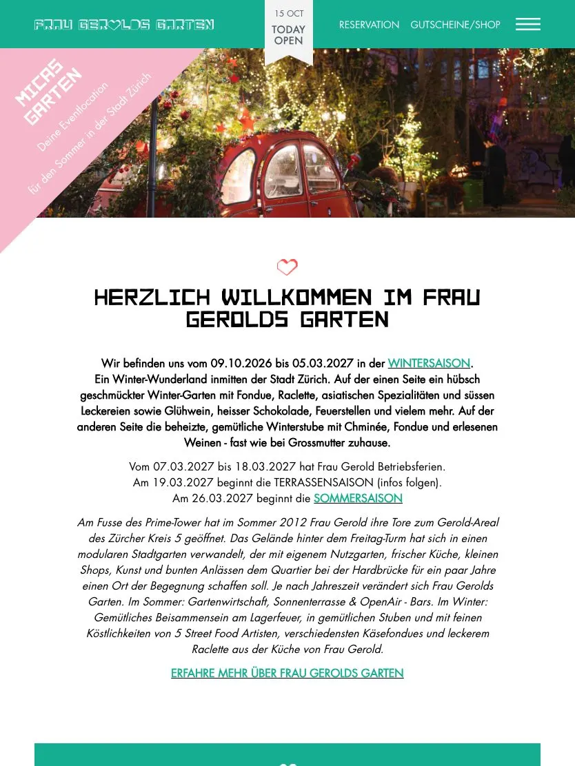 Frau Gerolds Garten website, tablet screenshot