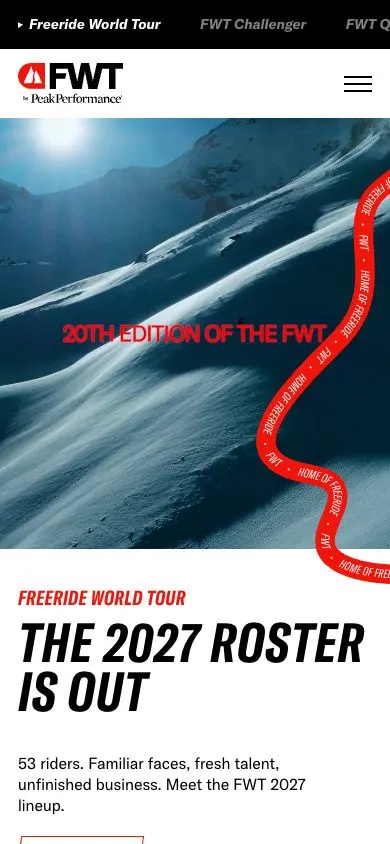 Freeride World Tour website, mobile screenshot