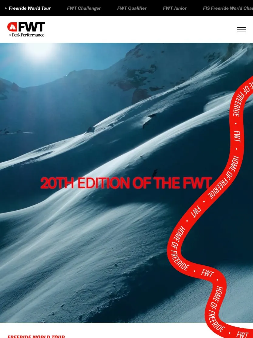 Freeride World Tour website, tablet screenshot