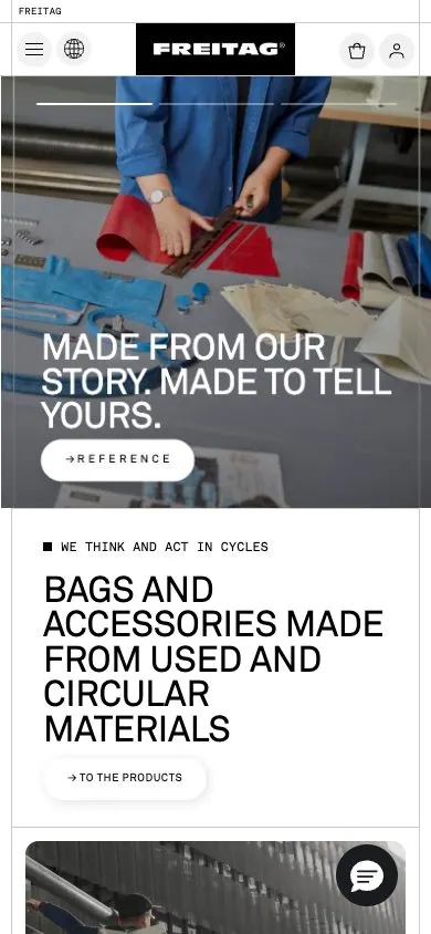Freitag website, mobile screenshot