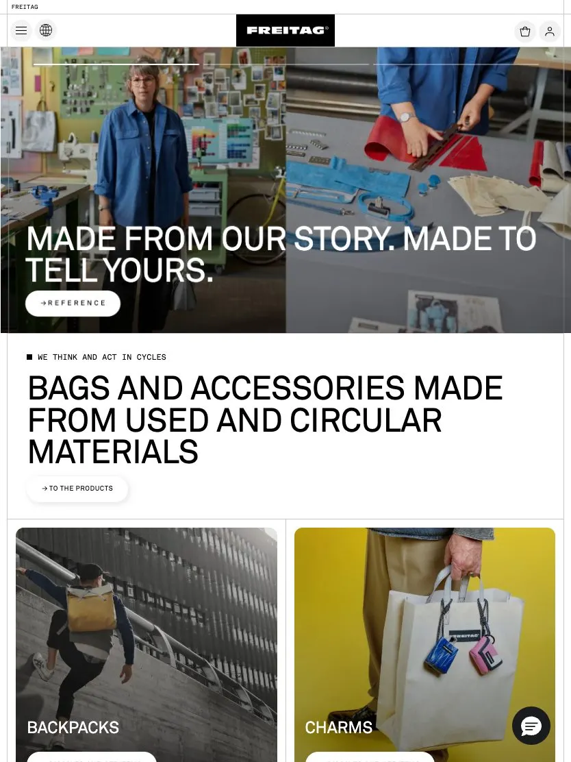 Freitag website, tablet screenshot