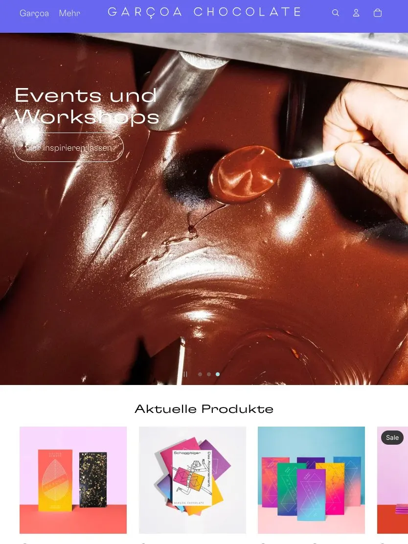 Garçoa Chocolate website, tablet screenshot