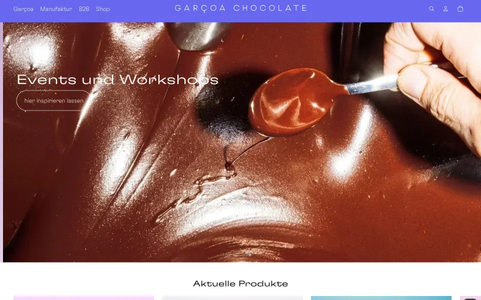 Garçoa Chocolate website, desktop homepage