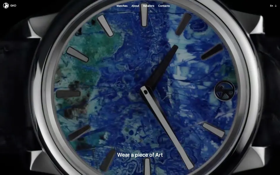 GKO Watches website, desktop homepage