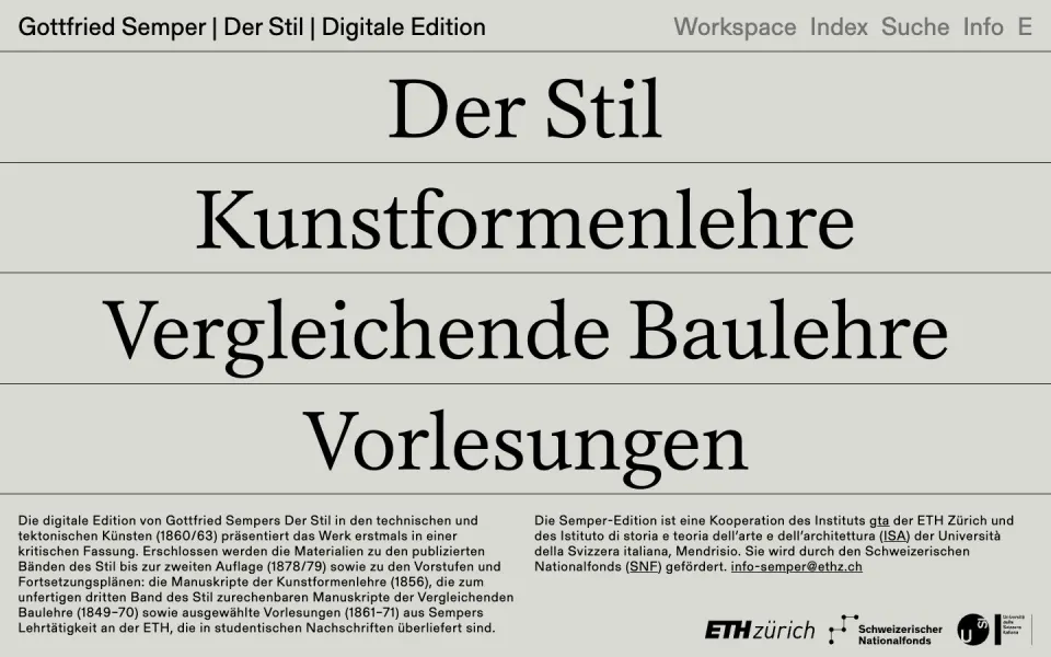 Gottfried Semper: Der Stil website, desktop homepage