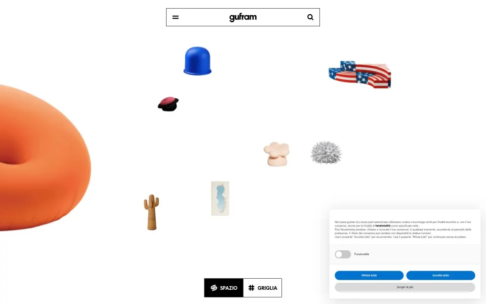 Gufram website, desktop homepage