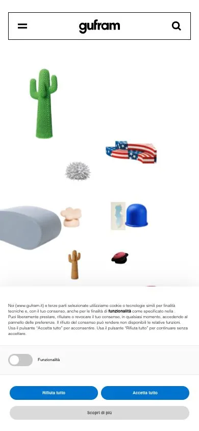 Gufram website, mobile screenshot