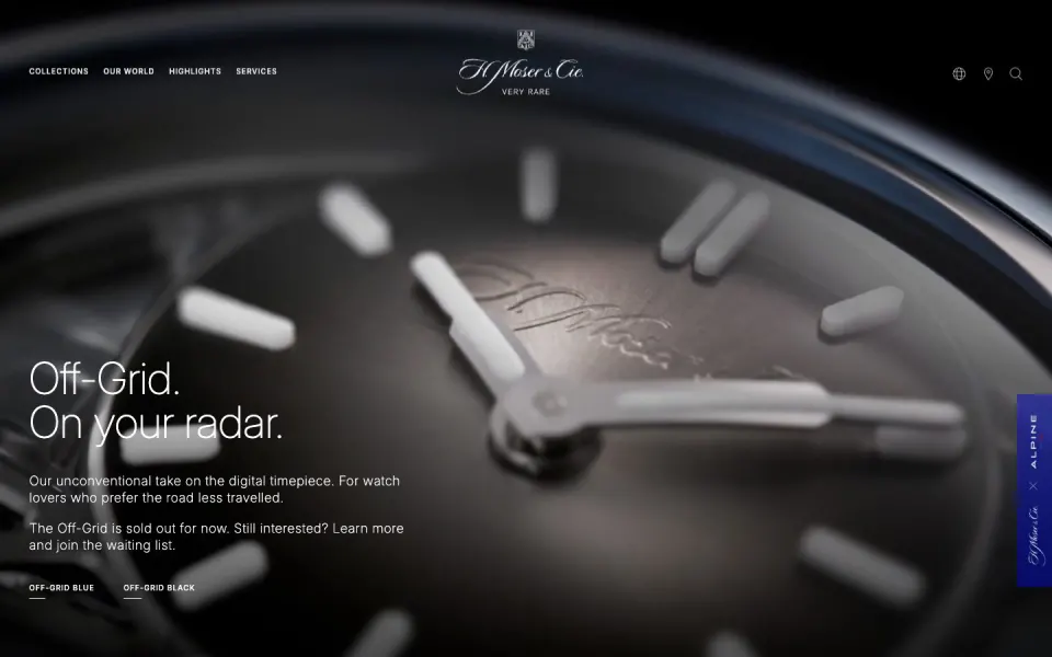 H. Moser & Cie. website, desktop homepage