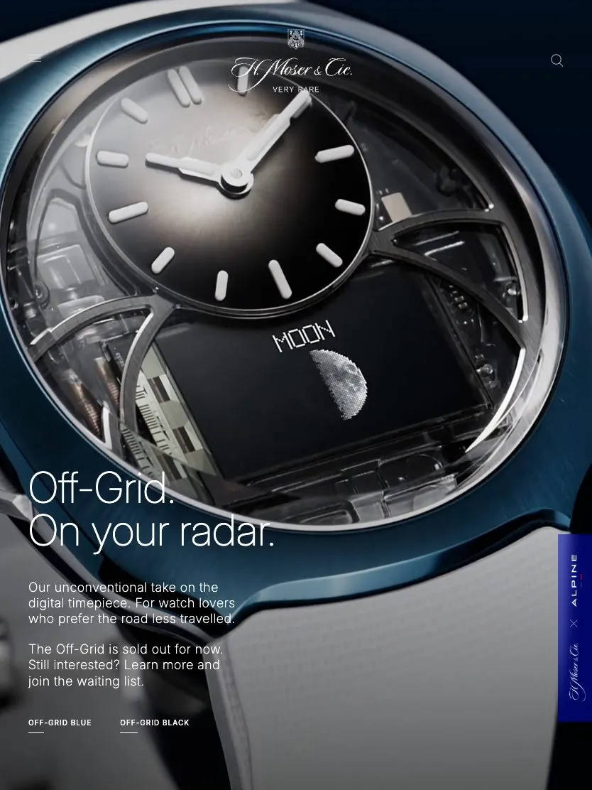 H. Moser & Cie. website, tablet screenshot