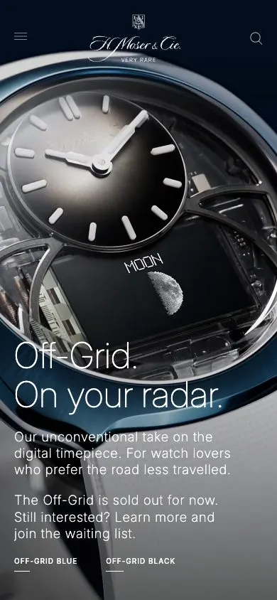 H. Moser & Cie. website, mobile screenshot