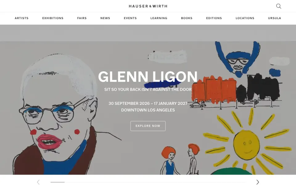 Hauser & Wirth website, desktop homepage