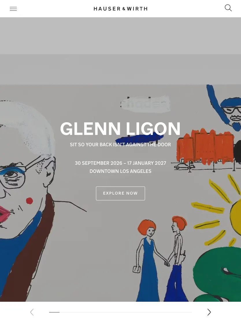 Hauser & Wirth website, tablet screenshot