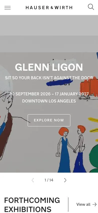 Hauser & Wirth website, mobile screenshot