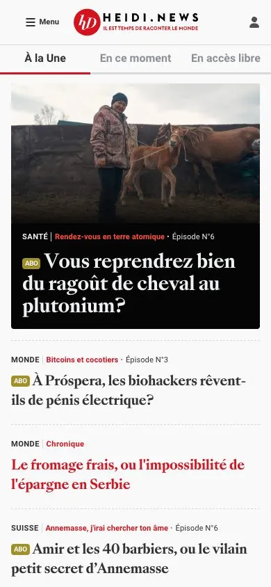 Heidi.news website, mobile screenshot