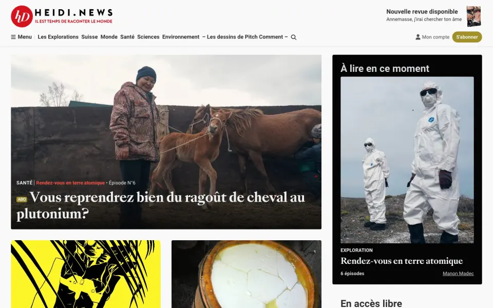 Heidi.news website, desktop homepage