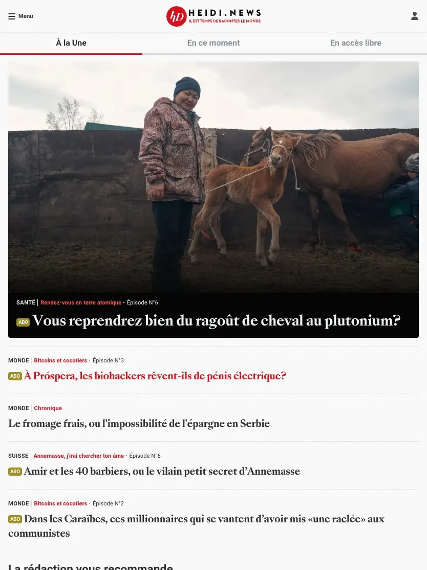 Heidi.news website, tablet screenshot