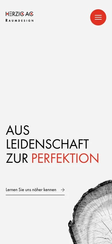 Herzig Raumdesign website, mobile screenshot