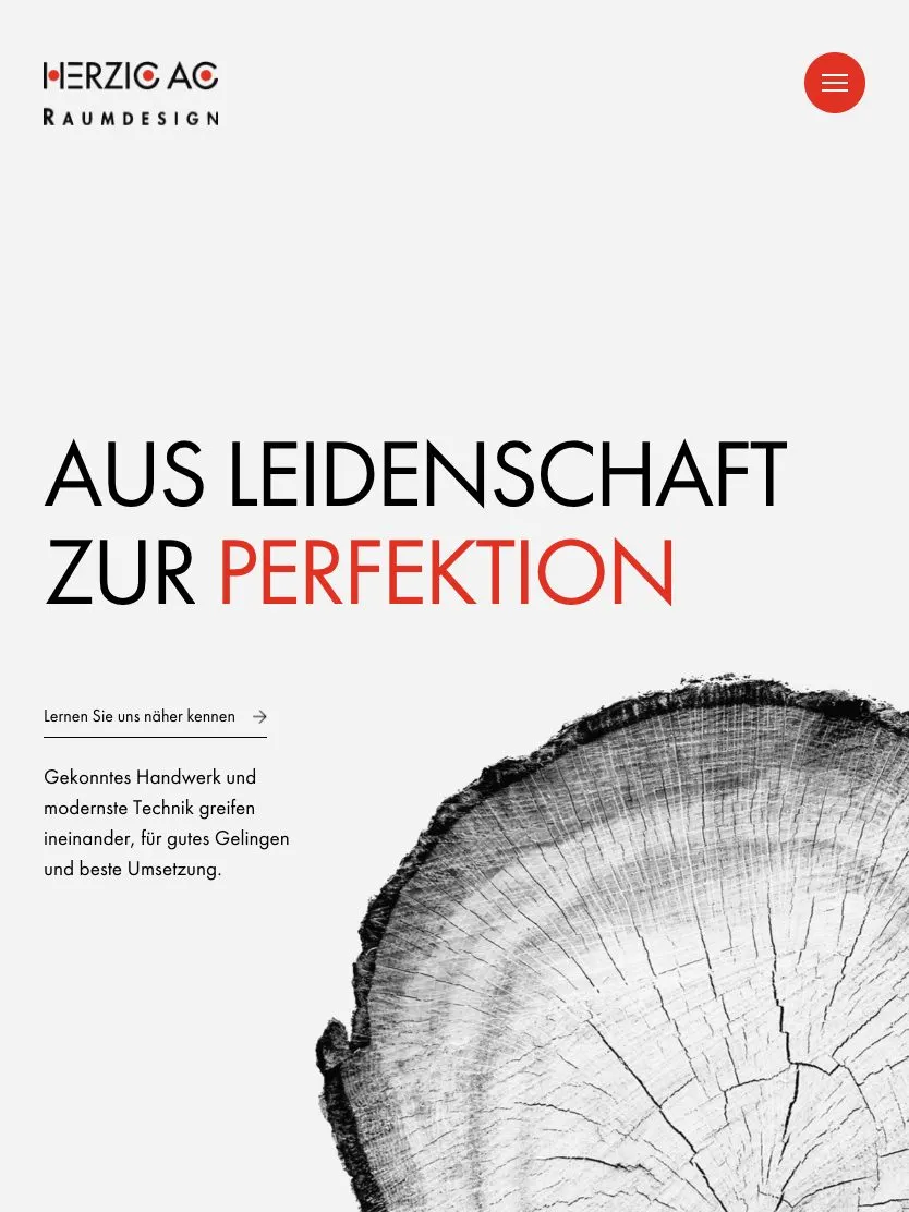 Herzig Raumdesign website, tablet screenshot