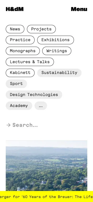 Herzog & de Meuron website, mobile screenshot