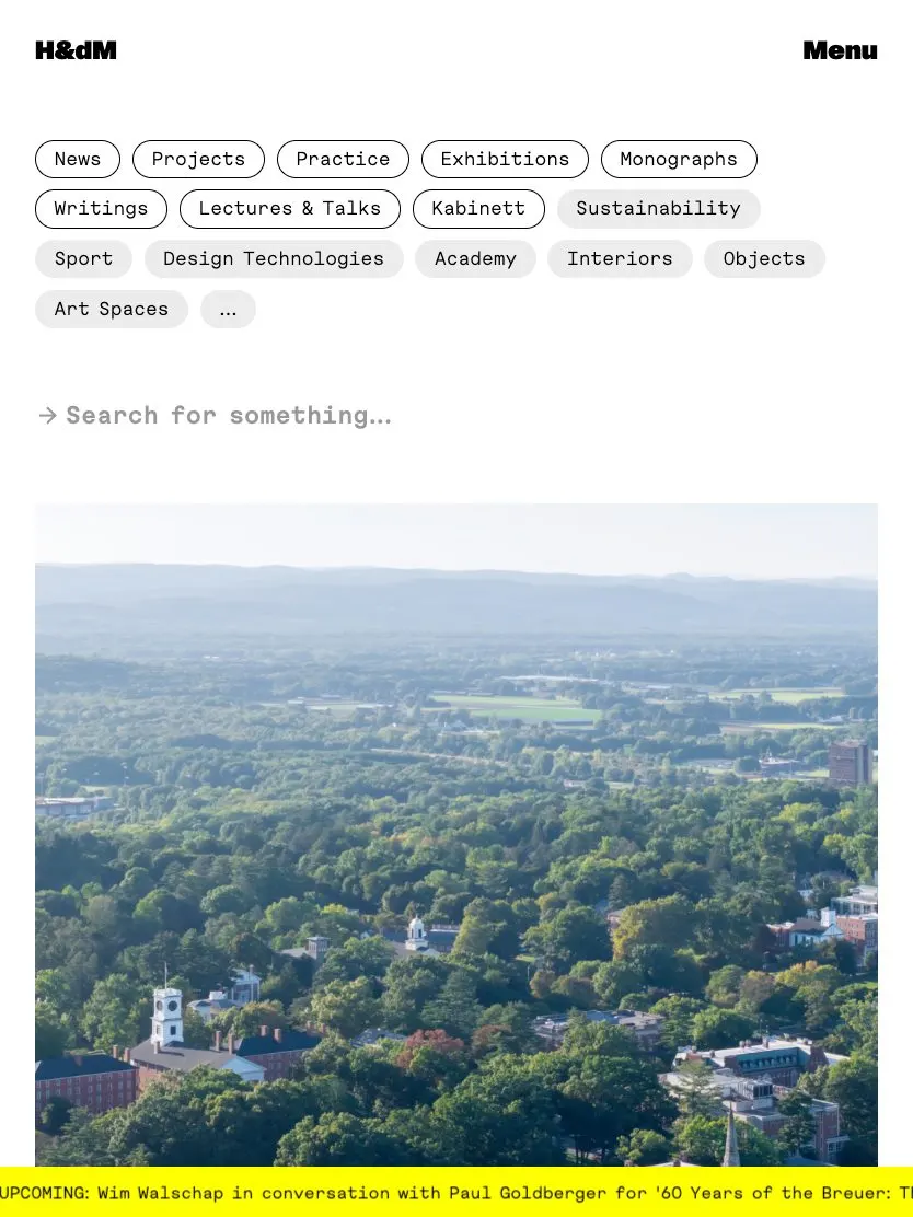Herzog & de Meuron website, tablet screenshot