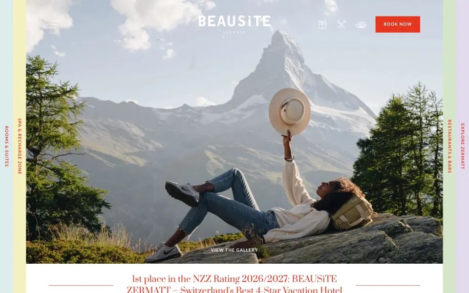 Hotel BEAUSiTE Zermatt website, desktop homepage