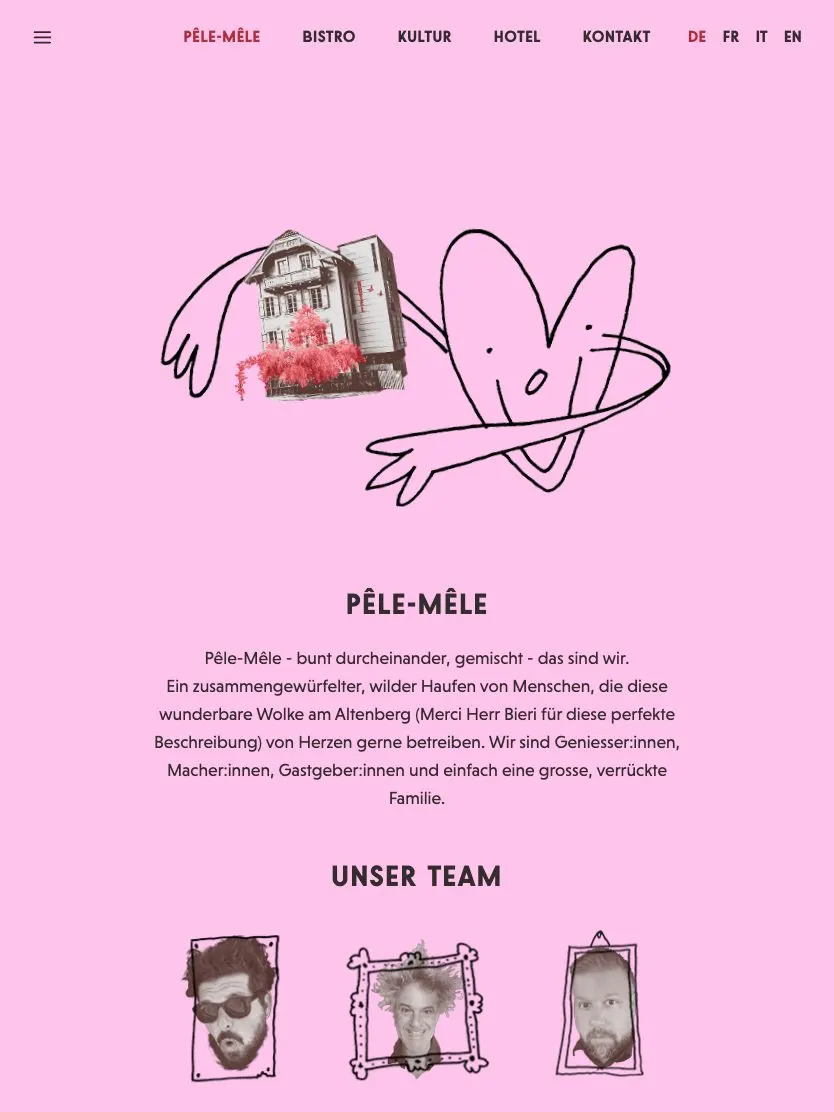 Hotel Bistro Pêle-Mêle website, tablet screenshot